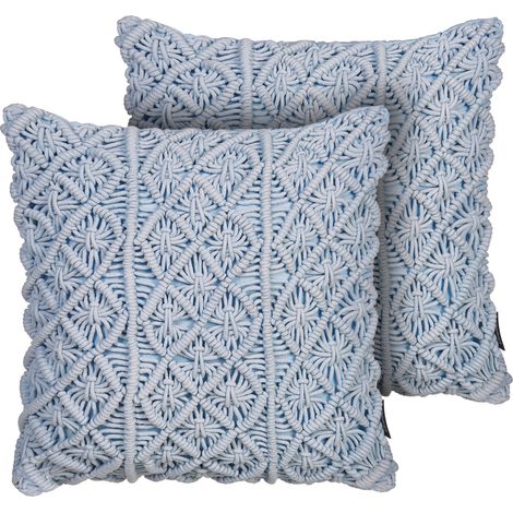 Conjunto de cojines decorativos de algodón azul macramé 40 x 45 cm cuerda decoración estilo retro boho Goreme