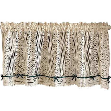 Cortina de café con aspecto de ganchillo, corta, estilo rústico, estampado floral retro, para bistró o cocina, 1 pieza, 45 cm de alto x 130 cm de ancho. (1/4)