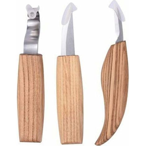 Ensemble d'outils de sculpture sur bois, kit de sculpture sur bois 3 en 1 comprenant un couteau à crochet pour le travail du bois, un couteau à tailler, un couteau à découper les copeaux de détail (1/5)