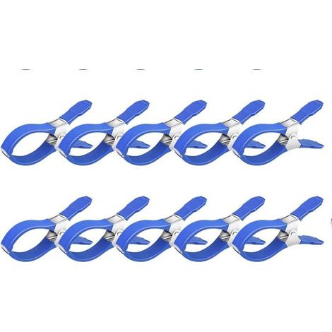 Lot de 10 pinces pour bâche et couvertures de piscine en acier inoxydable longueur 12 cm résistantes au vent et aux rayures pour fixation et séchage couleur bleue (1/4)