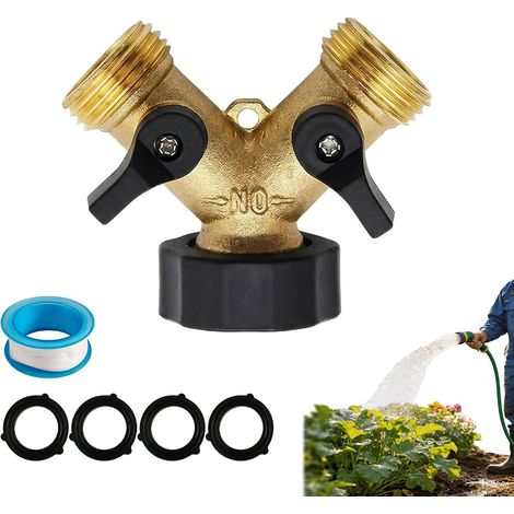 Répartiteur de Robinet en Laiton 3/4 Pouces, Y-Distributeur à 2 Voies pour Tuyaux d’Arrosage et Appareils Électroménagers, avec Arrivée d’Eau Double, Écrou-Union Rotatif (Couleur Laiton) (1/5)