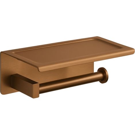 BALNEO - porte-papier toilette avec étagère en acier inox cuivré - dérouleur QUBE inoxydable - support papier WC en métal (1/2)