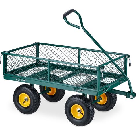 Carro de transporte exterior plegable de alta capacidad de carga 100 x 50 x 80 cm de acero verde 130012734 (1/5)
