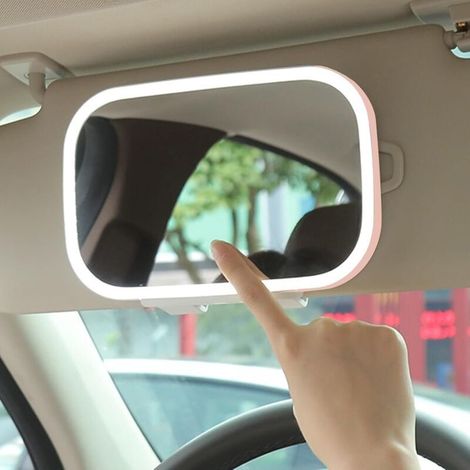 Miroir de pare-soleil de voiture universel Dimmable LED Miroir de maquillage de voiture Lumière LED Rétroviseur intérieur automobile avec lumière LED, Espagne, Rose pratique (1/5)