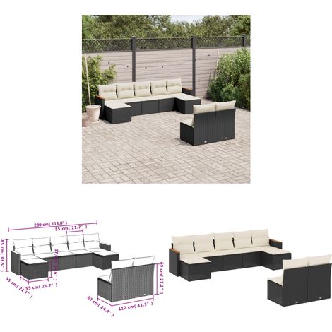 Salon de jardin 9 pcs avec coussins noir résine tressée - Ensemble Salon De Jardin - Meubles De Jardin - Salon Extérieur - Canapé Jardin - Résine Tressée - Home & Living (1/3)