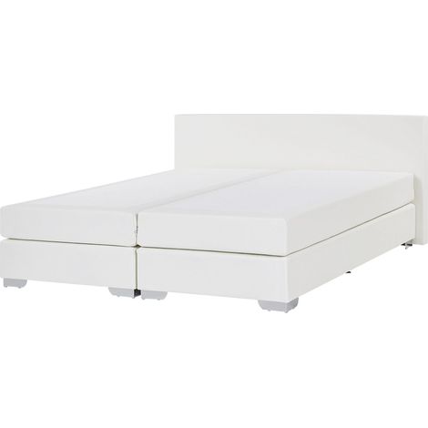 Lit Double Boxspring 160 x 200 cm en Cuir PU Blanc Ressorts Ensachés President