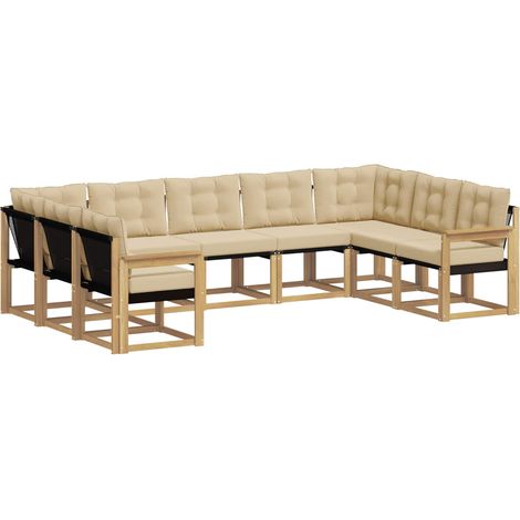 Conjunto de sofás de exterior con cojín 9 pcs y Beige vidaXL