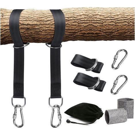 Sangles de hamac d'extérieur - Kit de Suspension de 150 cm de Long,2 Mousquetons à Crochet en D et 2 Coussins de Protection pour Balancoire de Jardin Hamac ou Siège Suspendu (1/5)