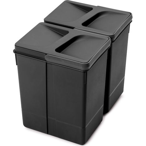 EMUCA Lot de 2 bacs de tri Emuca Recycle pour tiroir de cuisine - 2 x 7 L noir