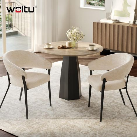 WOLTU 2x Sedie da Pranzo in Velluto Stampato Cucina, Moderna Design con Gambe in Metallo per Sala da Pranzo/Soggiorno, Beige (1/5)