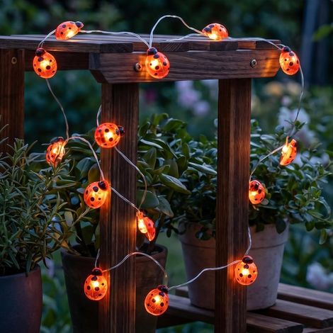 Guirlande lumineuse coccinelle, 2 m, 20 LED, guirlande lumineuse pour mariage, fête, jardin, décoration de Noël,extérieur et intérieur (1/5)