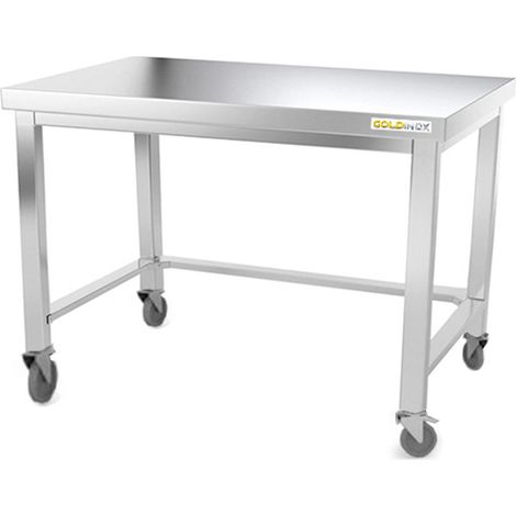 Table de travail en inox soubassement 1000 x 700 mm avec renfort sur roulettes PREMIUM - GOLDINOX (1/4)