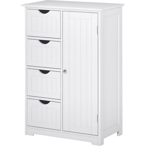 Meuble de salle de bain avec 4 tiroirs et étagère réglable en hauteur (3 positions), gain de place, peinture écologique, panneaux MDF anti-basculement, 56 x 30 x 83 cm, blanc (1/5)