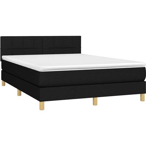 Box Spring Bed with Mattress&LED Black 140x200cm Fabric vidaXL (1/4)