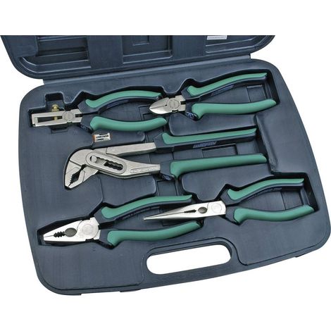 Brüder Mannesmann – Jeu de pinces 5 pièces – Pince combinée 180 mm, pince coupante oblique 150 mm, pince téléphone droite 200 mm, pince à dénuder 180 mm, pince multiprise 240 mm