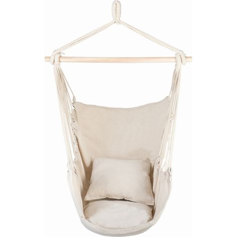 Sièges Suspendus,2 oreillers Inclus,Barre d'écartement Durable en Acier Inoxydable Chaise Suspendue Portable Poche de côté Grand Chaises Hamac en macramé Tissage de Coton de pour Le Confort--130100cm