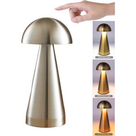Lampe de bureau champignon sans fil, veilleuse rechargeable, 3 couleurs à intensité variable, luminosité variable (argent) (1/5)