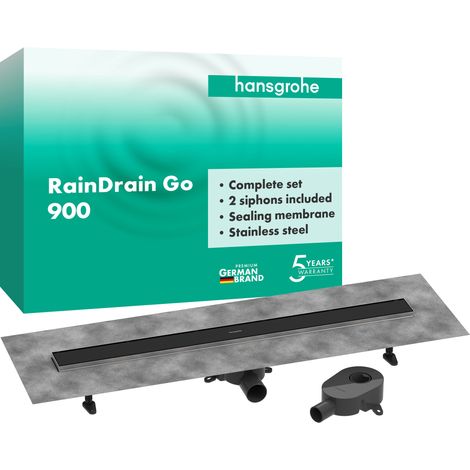 Hansgrohe RainDrain Go - Canaleta de ducha de 90 cm con rejilla reversible, para insertar baldosas, negro mate 56274670 (1/5)