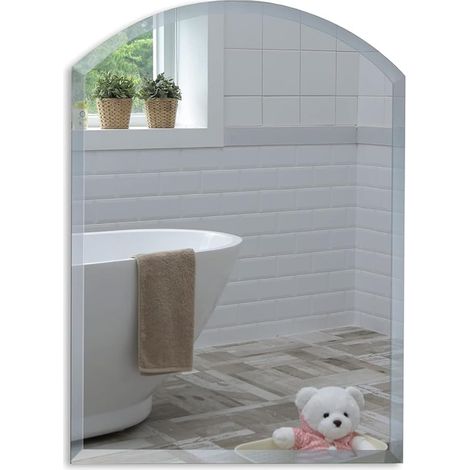 Miroir de salle de bain arqué Fixation murale Miroir biseauté, arqué, sans cadre Pour les toilettes, les WC invités, la chambre à coucher, le couloir (50 cm x 40 cm) (1/3)