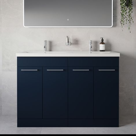 Napoli 390 Deep Blue 1200mm 4 Door Vanity Unit with Double Glide Basins - 1200mm - Chrome 160mm Handle