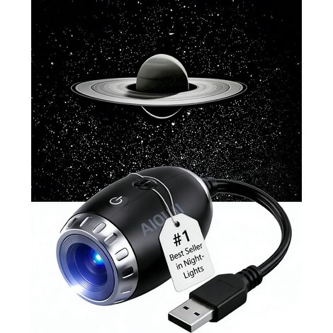 Projecteur USB, projecteur d'étoiles galaxie 2 en 1, veilleuse 4 modes cosmiques, mini projecteur HD, mise au point réglable, cou flexible à 360°, projecteur de lumière USB pour chambre à coucher (4S) (1/5)