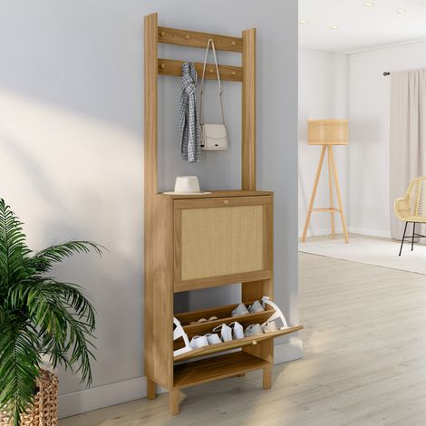HANAE armario recibidor zapatero 2 puertas efecto caña natural