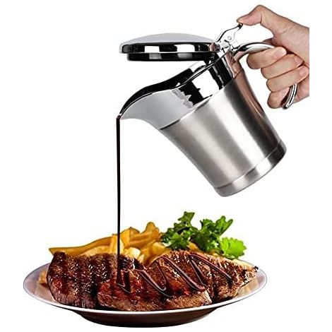 Saucière isotherme double paroi en acier inoxydable de 15 oz, avec couvercle pour sauce, crème et vinaigrette, élégante (1/5)