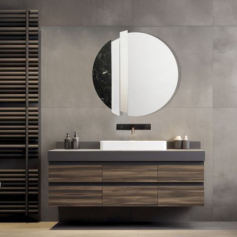 Specchio moderno 80 cm con decori foglia argento e effetto marmo nero - KEVIN (1/3)