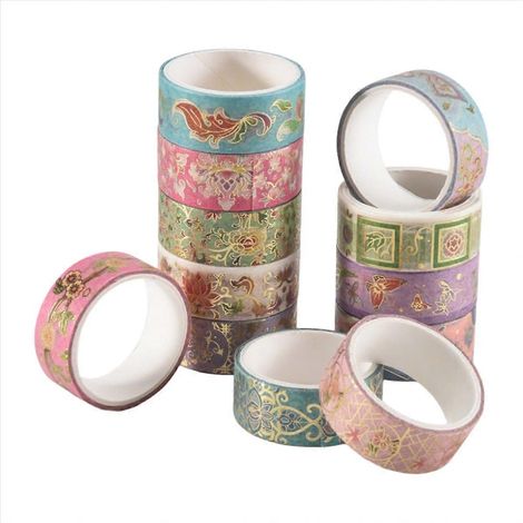 Set dekorativer Klebebänder mit goldenen Blumenmustern, dekorative Klebebänder mit Blumenmuster (1/5)