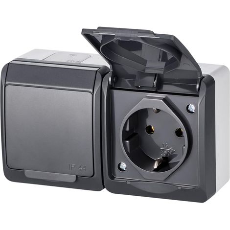 Double prise de courant en saillie 2 prises IP44 Protection contre l'eau Anthracite Gris (1/5)
