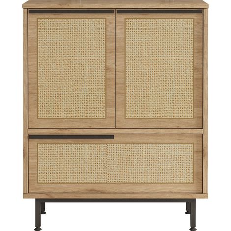 3-türiger Schuhschrank mit Holzoptik und Rohrstock 75x90cm ABA