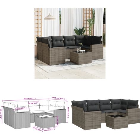 Salon de jardin avec coussins 7 pcs gris résine tressée - Ensemble Salon De Jardin - Meuble De Jardin - Canapé D'extérieur - Résine Tressée - Rotin Synthétique - Home & Living (1/3)
