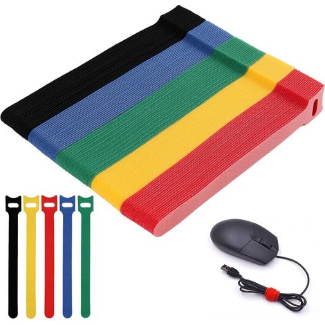 Lot de 100 Serre-Câbles Réutilisables avec Scratch, 15cm Bandes Multicolores pour Gestion des Câbles, Attache Câble Ajustable pour Bureau et Maison (1/5)