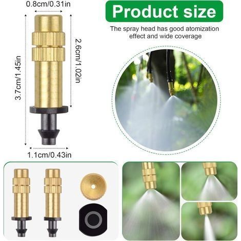 20 Stück verstellbare Kupfer-Zerstäuberdüsen für Tropfbewässerung, 4/7 mm Zerstäubung, Mikrosprinkler-Bewässerungsgeräte, Kühlung von Garten, Gewächshaus und Gemüse (1/4)