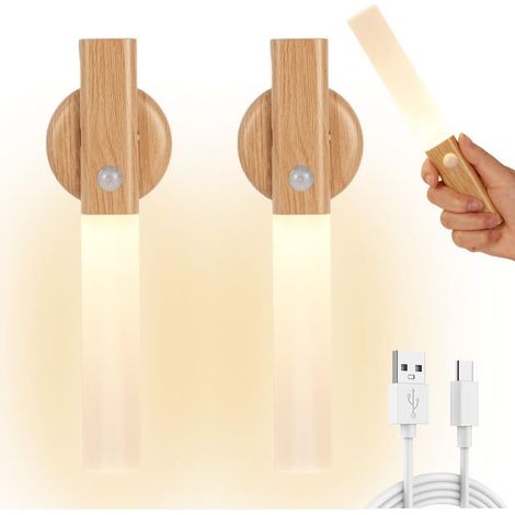 2er-Set Wandleuchten aus Holz mit Bewegungsmelder, wiederaufladbare Wand-Nachtlichter für den Innenbereich, kabellose Wandlampen, magnetische Nachttischlampen für Treppenhaus, Schlafzimmer, Flur, Kreu (1/5)