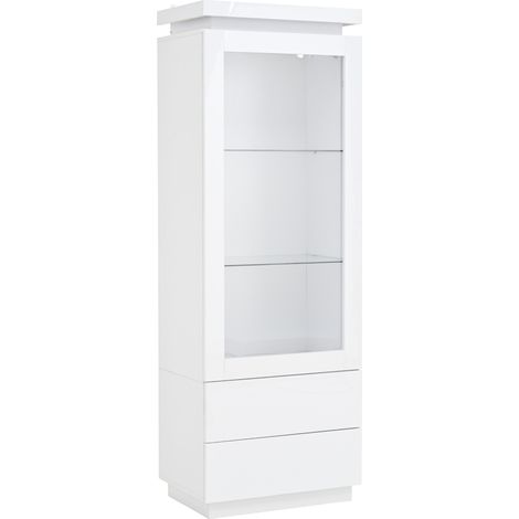 Vetrina alta bianca 60 x 40 x 171 cm con 2 cassetti, LED e porta in acrilico (1/5)