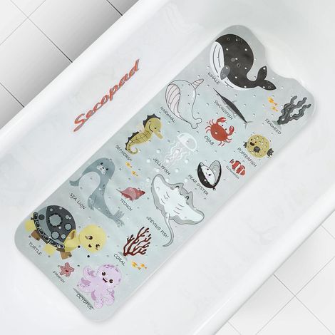 Tapis de bain antidérapant enfant 100x40cm, motif animaux marins, lavable, sans BPA (1/5)