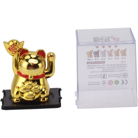 Chat porte-bonheur doré à bras agité, alimenté à l'énergie solaire, de 5 cm de diamètre. (1/5)
