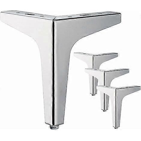 Un ensemble de quatre pieds de meubles triangulaires en métal argenté de 15 cm, de conception robuste, avec des patins en caoutchouc, convenant aux canapés, armoires, tables basses et supports TV. (1/5)