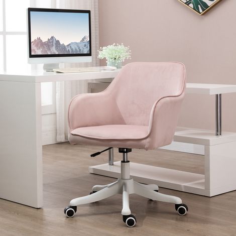 HOMCOM Chaise de bureau velours fauteuil bureau massant coussin lombaire intégré hauteur réglable pivotante 360° rose poudré