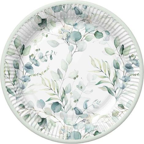 Piatti di carta in stile boho con motivo eucalipto, 23 cm, confezione da 8 pezzi.