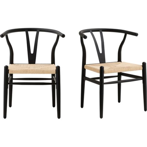 Wokaka Confezione da 2 sedie da pranzo - Sedie cucina - Sedie in vimini - metallo nero - Sedie ergonomiche
