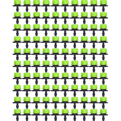 100 Stück 8-Loch-Tropfbewässerungsstrahler, verstellbarer Sprinkler für Garten, Gewächshaus, Innenhof, Grün (1/5)
