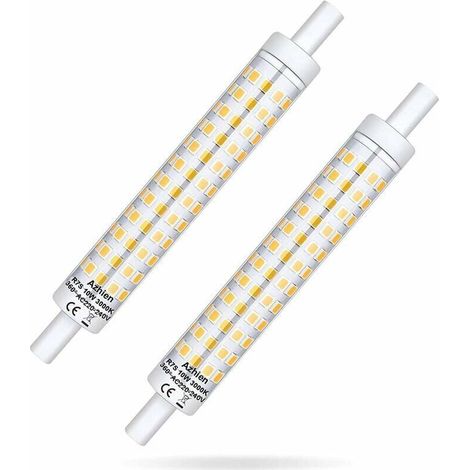 R7S LED 118 mm à intensité variable 10 W, ampoule R7S 118 mm blanc chaud 3000 K, 360 degrés, douille linéaire, sans scintillement, lot de 2 [Classe énergétique A++]