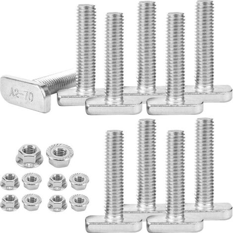Lot de 10 Vis à Tête de Marteau M8 x 20mm en acier inoxydable, Écrous et Boulons De Serre en Aluminium Argenté Entièrement Filetée Boulons (1/5)