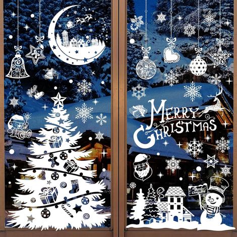 27 autocollants Noël électrostatiques sapin/flocon, réutilisables pour vitres et portes (1/4)
