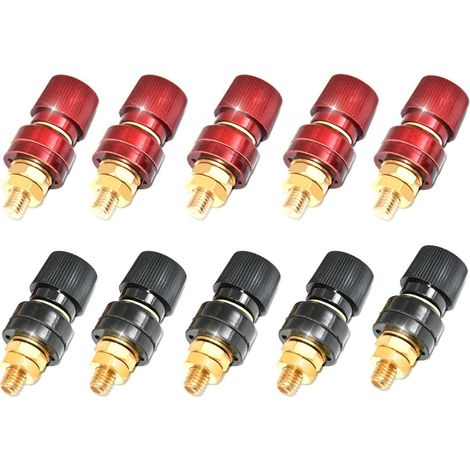 Borne de Liaison Filet Junction Post Connecteur haut-parleur Terminal Prise Châssis & 10 Pcs 6mm 100A M6 Laiton Rouge Noir (1/4)