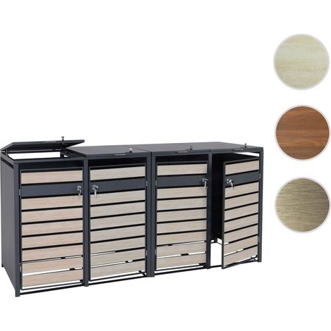 Habillage pour 4 poubelles HWC-J81, abri pour poubelles, extensible, métal 100kg, anthracite imita (1/5)