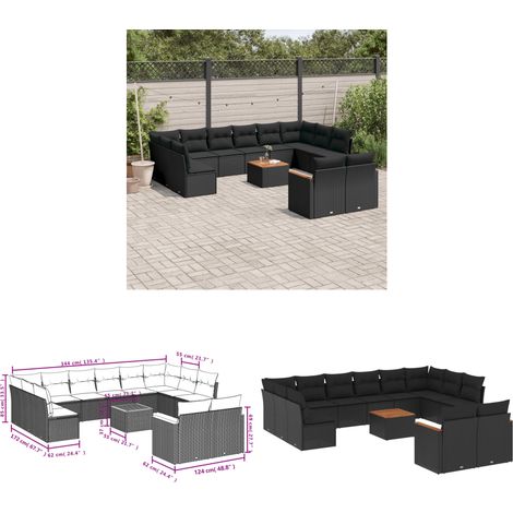 13-tlg. Garten-Sofagarnitur mit Kissen Schwarz Poly Rattan - Gartenmöbel - Esstisch - Lounge Set - Outdoor Möbel - Rattan Gartenmöbel - Home & Living (1/3)