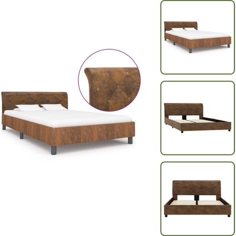 Cadre de lit sans matelas marron similicuir daim 120x200 cm - Cadre De Lit - Lit Double - Lit Moderne - Lit En Cuir - Lit Confortable (1/5)